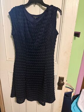 Sharagano Navy Textured Sleeveless Mini Dress